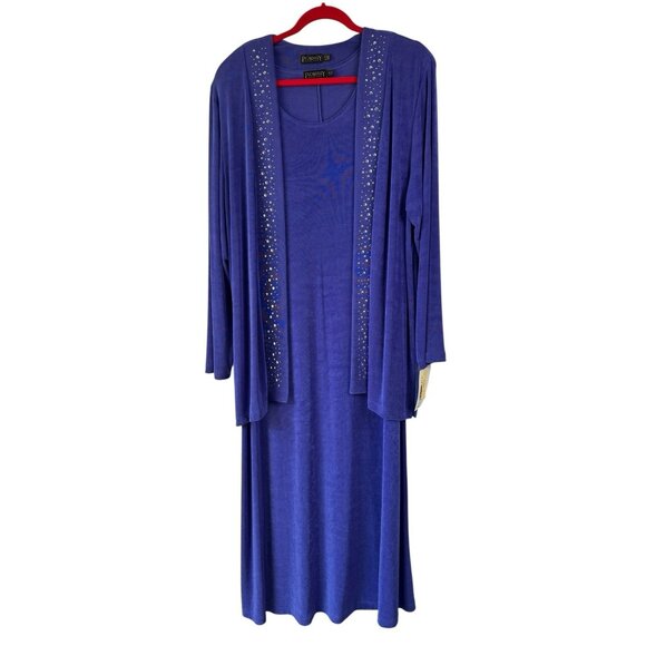 Picadilly Maxi Tank Dress Jacket Set L XL Purple Studded Stretch Acetate NEW - Picture 1 of 8